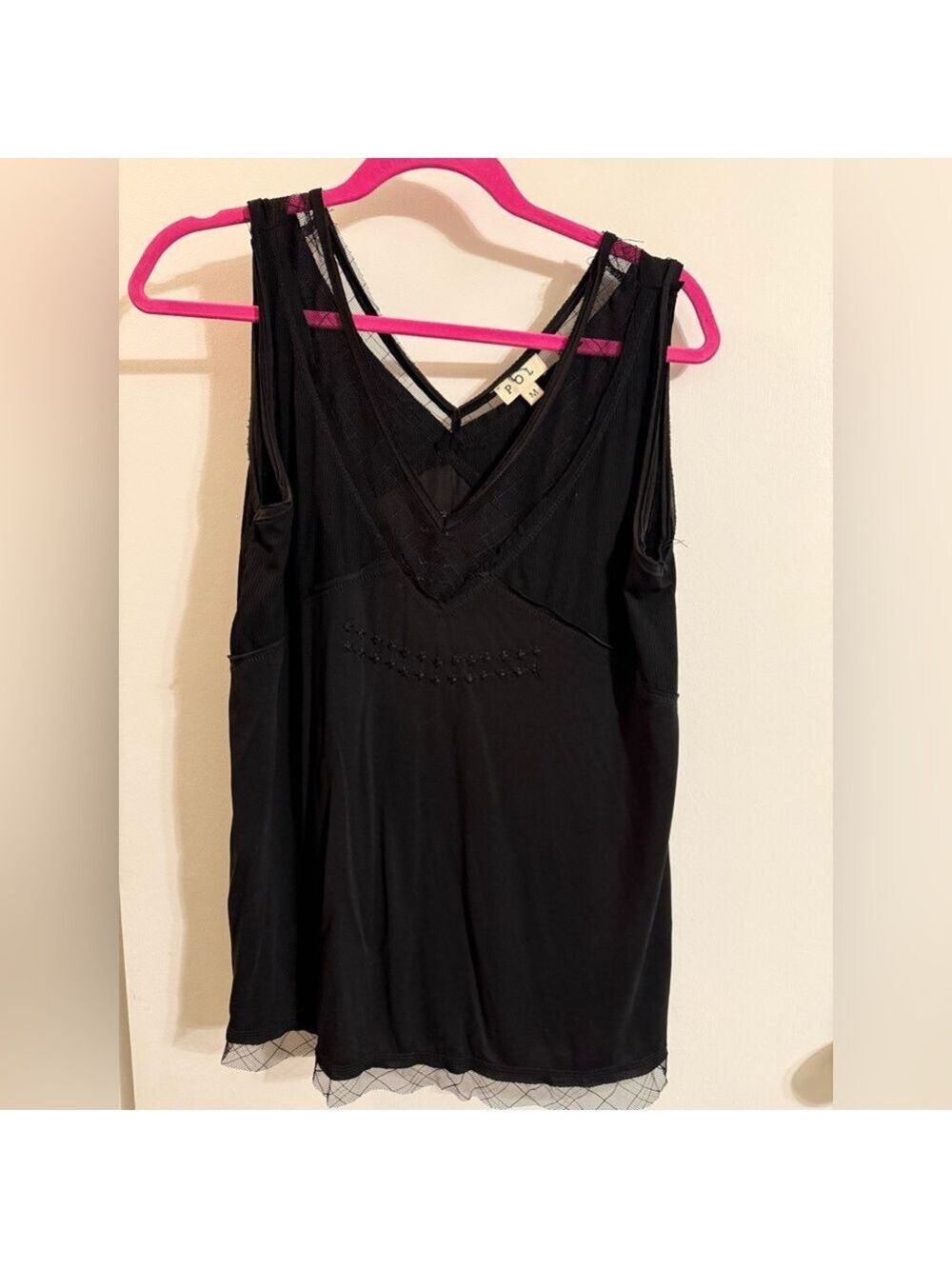 POL Black Mesh Detail Tank Top